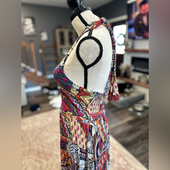 Maeve Cynthia Halter Maxi Dress XS Multicolor Geometric Jersey Anthropologie - Picture 5 of 8